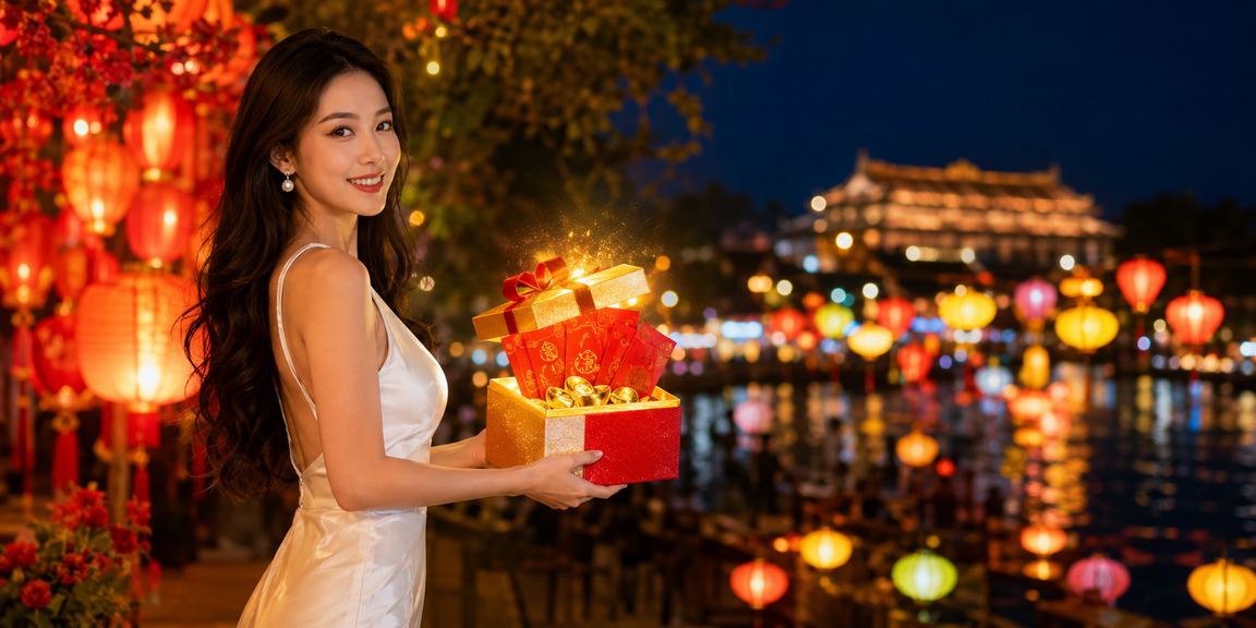Phong bì đỏ may mắn tại chợ đêm Huế – không khí nhận thưởng và bonus ngày lễ tại Việt Nam